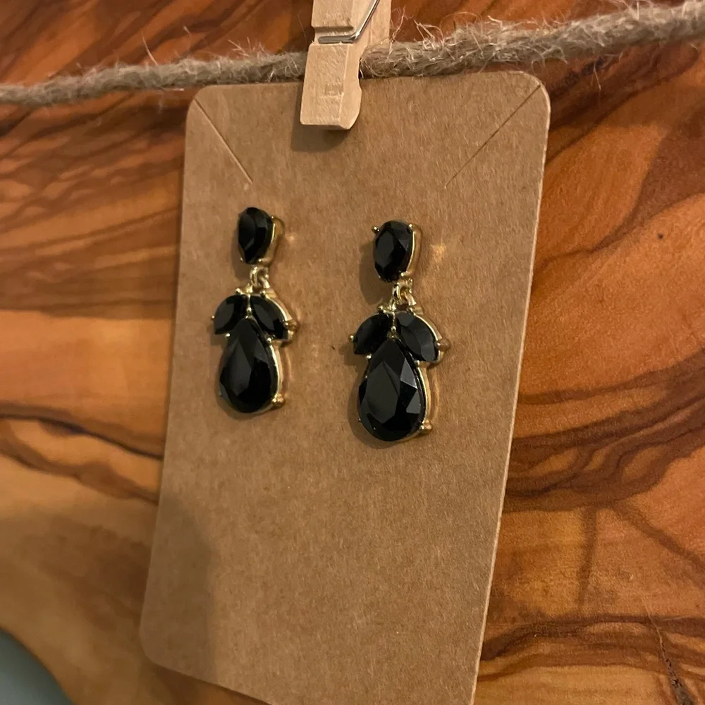 Black Crystal and Gold-tone Teardrop Earrings